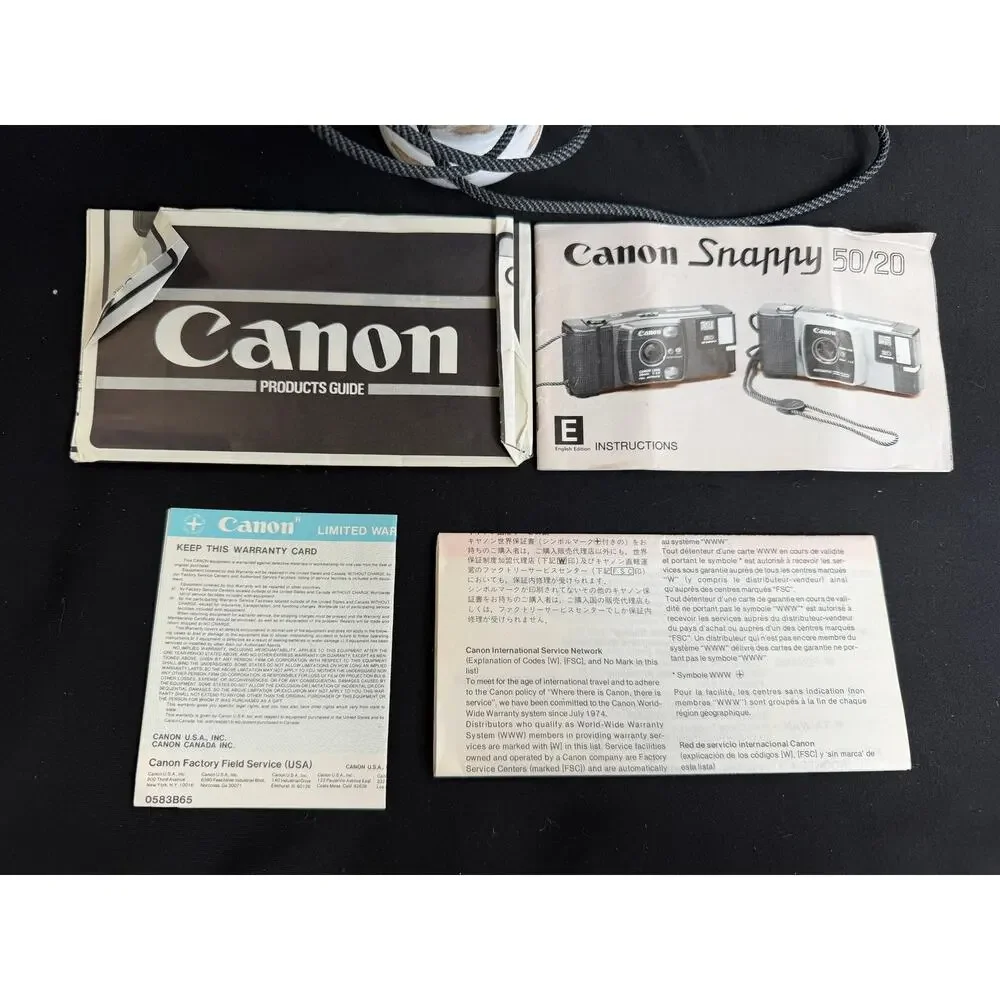Vintage Canon Snappy 20 35mm Point & Shoot Camera with Manuals Paperwork Parts